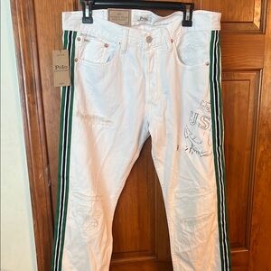 New Polo Ralph LaurenVarick Slim Straight Jeans with Green Stripes 32/30 $248NWT